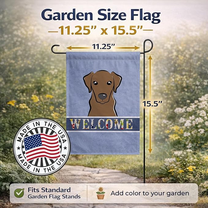 Caroline's Treasures BB1420GF Chocolate Labrador Welcome Garden Flag, Blue Mailbox Flag Decorative Yard Flag Banner Outside Patio Artwork Yard Flower Beds, Garden Size, Multicolor