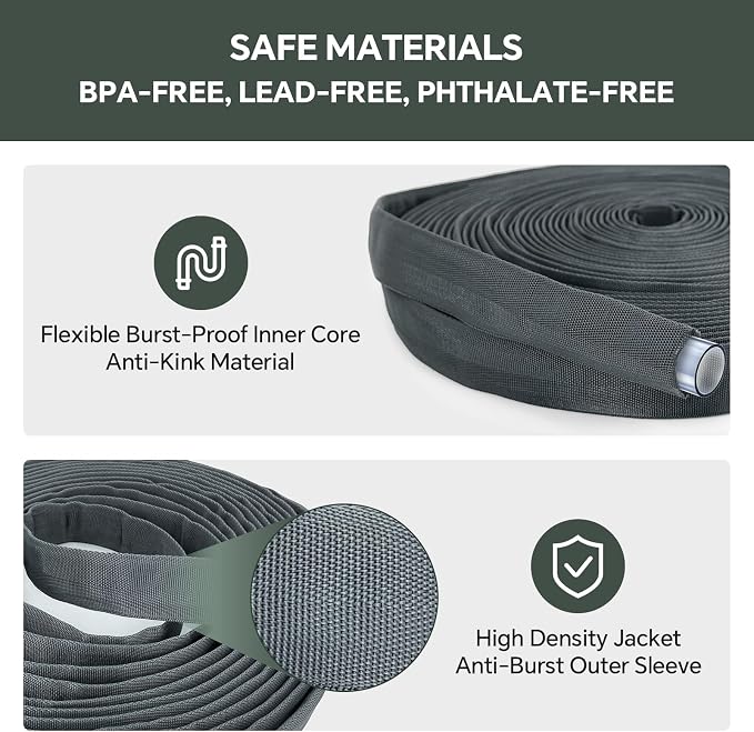 Garden Hose 25ft, Made of TPU(Not PVC), Ultra-Light & Flexible Water Hose, Non-Shrinking, Easy to Store, Drinking Water Safe Material, All-weather, Black&Gray