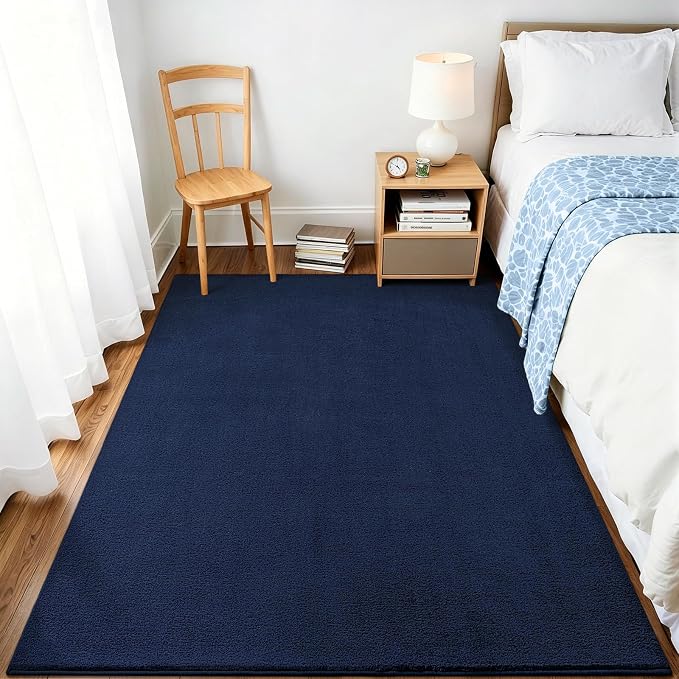Vasofe Navy Area Rugs for Living Room Bedroom, 4x6 Modern Memory Foam Rug | Thickened Throw Carpet, Super Soft Kids Boys Girls Rug, Non Slip Washable Carpets for Dorm Nursery Classroom Office Decor