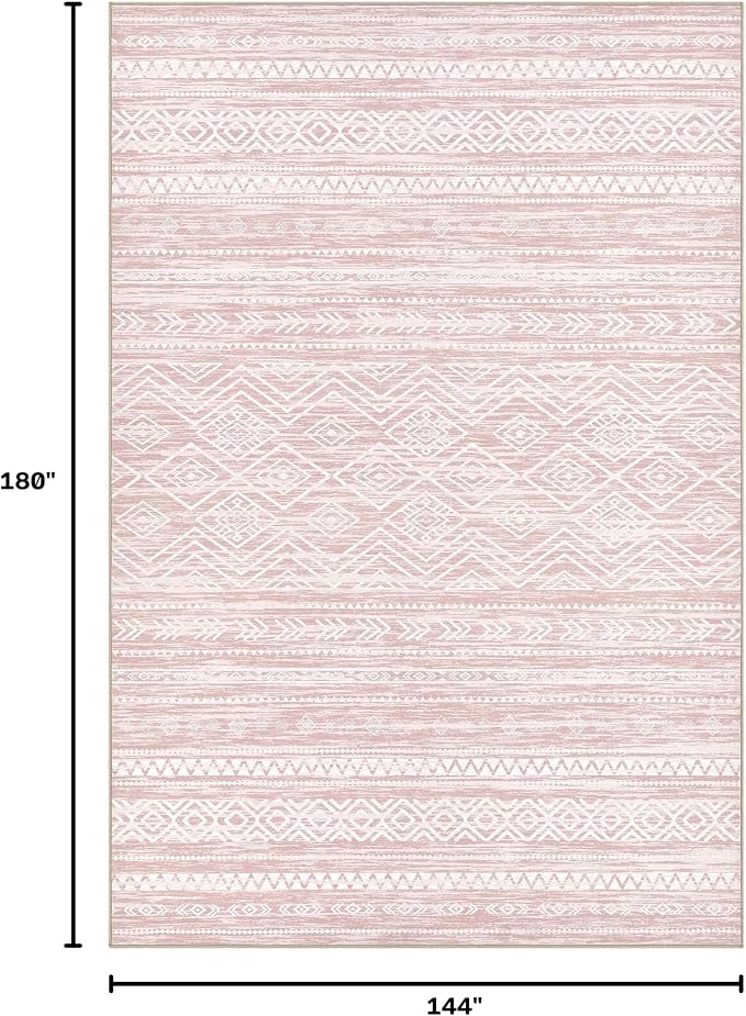 Tortania Area Rug Living Room Rugs- 12x15 Washable Large Soft Neutral Boho Moroccan Bohemian Farmhouse Rug Indoor Floor Carpet for Bedroom Under Dining Table Home Office Decor - Pink