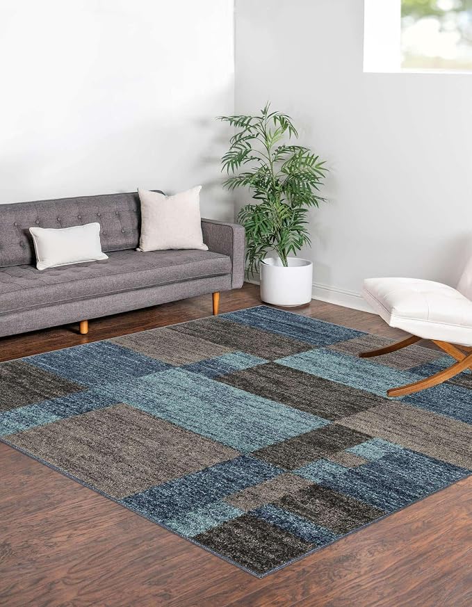 Unique Loom Autumn Collection Area Rug - Providence (4' 1" Square, Blue Gray/ Light Brown)