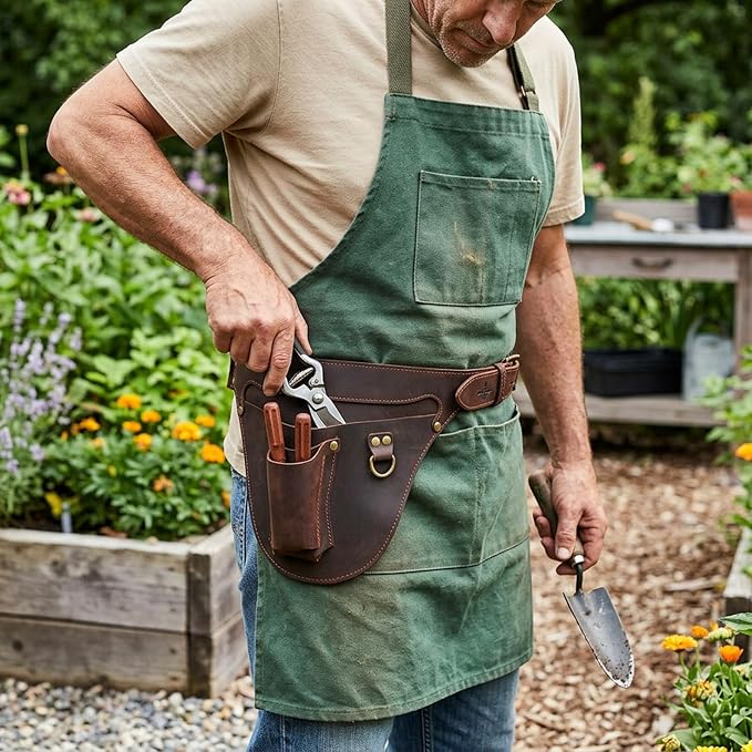 Leather Florists Tool Belt Bag,3 Pockets,Adjustable Gardeners Waist Holster | Fit 34-40 Inches Waist, Lightweight, Heavy Duty, Versatile For Woodworking Outdoor Transplanting Trimming DIY, Gift for Him