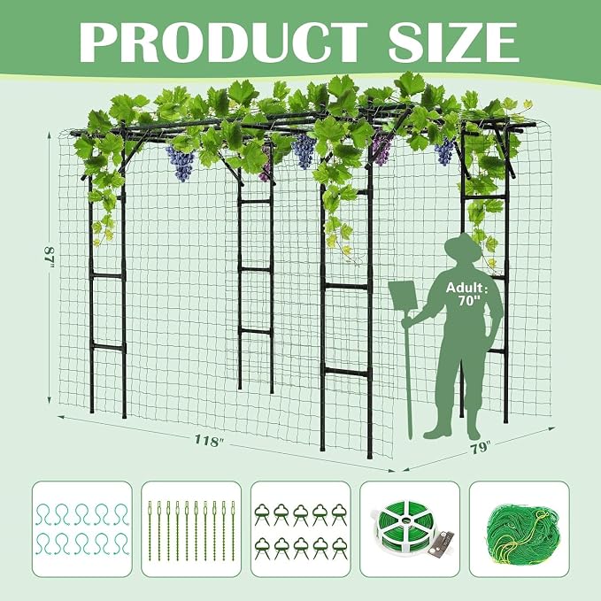 DoCred Garden Arch Trellis for Climbing Plants, 87" H x 118" L x 79" W Large Grape Vine Trellises Arch Arbor Gazebo, Grape Trellis for Outdoor Courtyard and Garden Decoration, Black