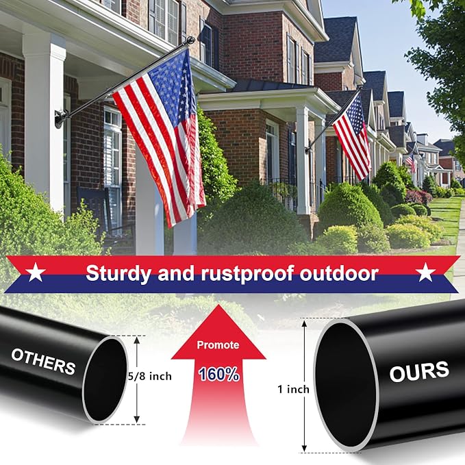 House Flag Pole With American Flag - Flagpoles Residential Kit with 6ft Tangle Free Metal Flag Pole,3x5 Embroidered US Flag,Holder Bracket,Heavy Duty Flag Poles for Outside House,Porch,Outdoor-Black