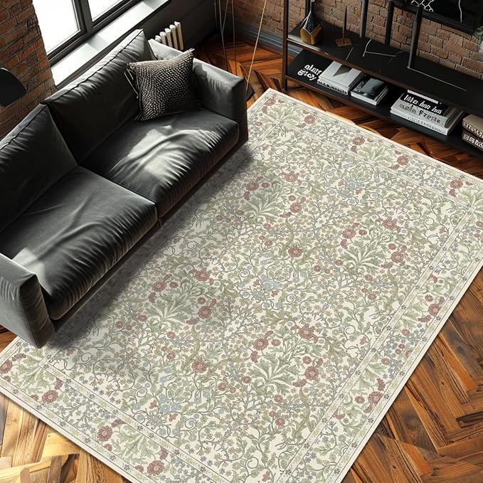 4x6 Area Rug for Bedroom Beside Rug, Laundry Room, Entryway, Kitchen, Washable Non-Slip Low Pile Ultra Soft Stain Resistant Carpet (Light Green)