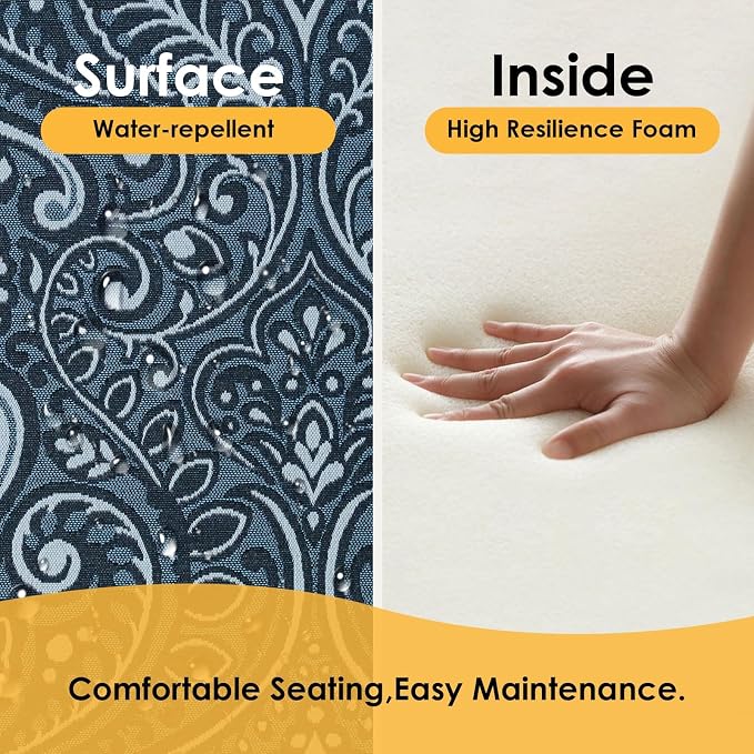 Outdoor Cushions for Patio Furniture Set of 2, 24"x24" Water Repellent Chair Cushions Removable Seat Bottom & Back Cushion Covers for Chair, Sofa, Couch, Damask Vine