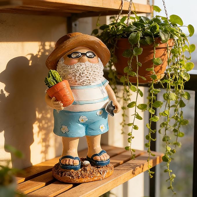 Teaeeno Funny Garden Gnome with Cactue, Funny Gnome Figurine, 8 Inch Depth Lawn Statue, Yard Art Statue, Garden Yard Lawn Backyard Ornament Decor,Home, Lawn, Patio, Animal Ornament for Women Gifts