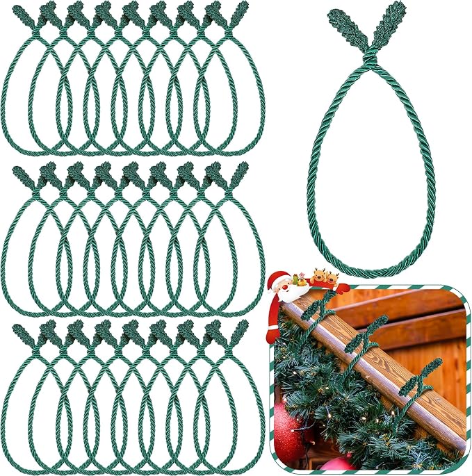 Zhengmy 24 Pcs 30 Inch Christmas Garland Ties Decorative Twist Ties for Banister Reusable Flexible Twist for Stairway Christmas Garland Hanger Xmas Railing Decor Holiday Craft Wrapping(Green)