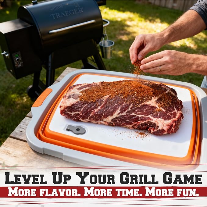 KITCHEN PERFECTION Collapsible XL Smoker & BBQ Prep Tub with Locking Lid | Includes Cutting Board, Meat Marinade & Brine Container For Turkey, Brisket & Ribs - Best Grill Accessories Gifts For Men