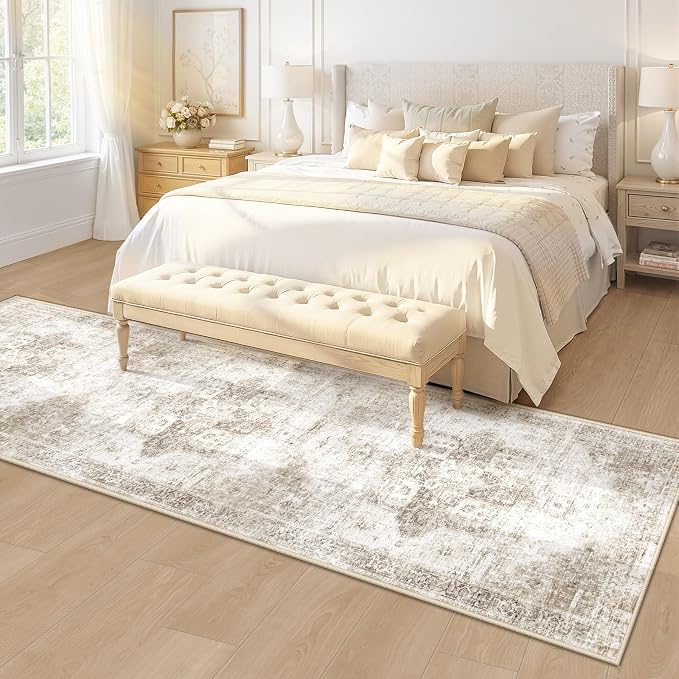 Runner Rug 2x8 Washable Rug, Vintage Boho Medallion Hallway Runner Non-Slip Soft Low Pile Distressed Floor Carpet Retro Doormat for Kitchen Bedroom Laundry Entryway Bathroom (Taupe, 2'x8')