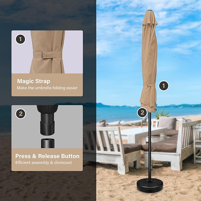 Simple Deluxe 9FT Outdoor Patio Umbrella Table Market Umbrella with Push Button Tilt and Crank, 8 Sturdy Ribs, UV Protection Waterproof for Garden, Lawn, Deck, Backyard, Pool,Tan