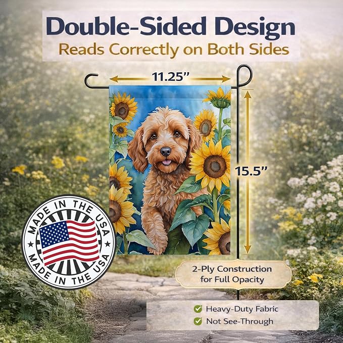 Caroline's Treasures DAC6057GF Cockapoo in Sunflowers Garden Flag Mailbox Flag Decorative Yard Flag Banner Outside Patio Artwork Yard Flower Beds, Garden Size, Multicolor