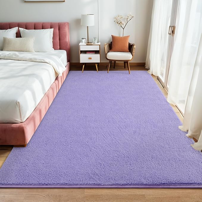 7x10 Lavender Purple Area Rug Modern Aesthetic Minimalist | Washable Memory Foam, Low Pile Non Slip Indoor Carpet for Living Room Bedroom Office Classroom College Dorm Room Home Decor