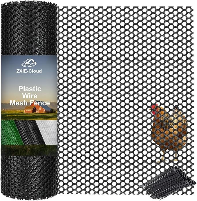 Plastic Chicken Wire Mesh Fence,Plastic Chicken Wire Roll 16in x 20ft,Garden Netting Fencing Barrier for Poultry, Animals, Pets and Balcony(Black)