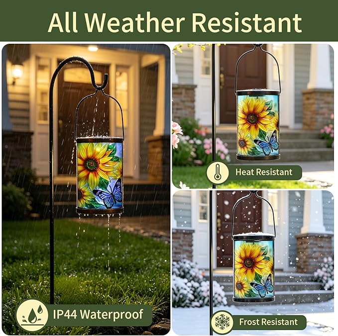 Hanging Solar Lantern Outdoor Waterproof LED Solar Lights Sunflower Decorative Solar Lanterns Tabletop Lamp for Outdoor Patio Garden Yard Decor