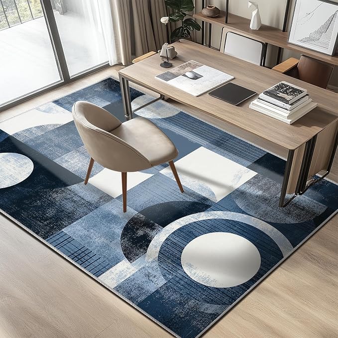 Boho Area Rug for Living Room Abstract Geometric 5x7 Entryway Rug Modern Blue Circles Rugs Non Slip Low Pile Machine Washable Floor Carpet for Indoor Bedroom Kitchen Dining Room Office