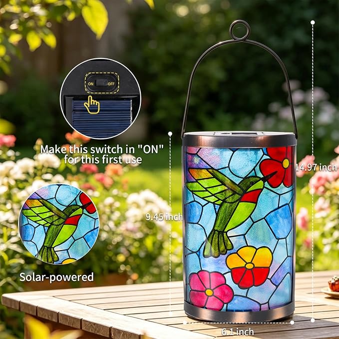 Hanging Solar Lantern Outdoor Decorative Waterproof LED Solar Hummingbird Lights Tabletop Lamp for Outdoor Patio Garden
