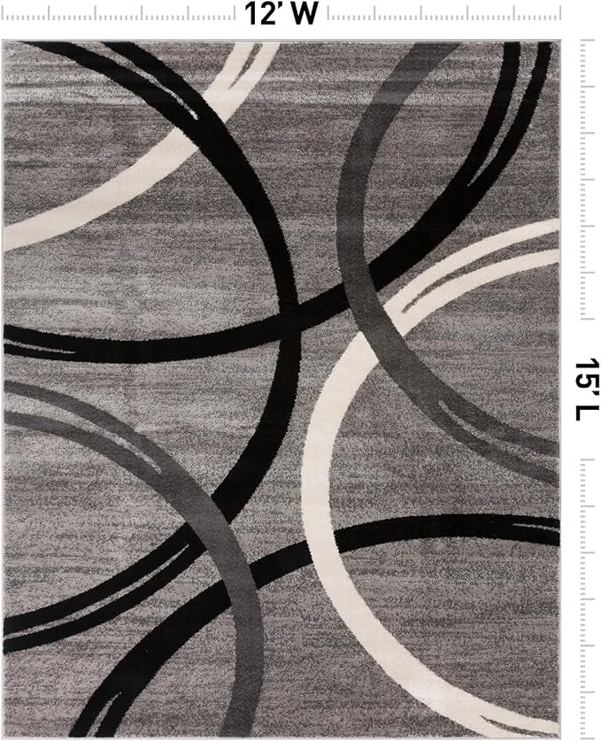 Rugshop Wavy Circles Fade-Resistant Living Room Area Rug Gray 12' x 15' | High Traffic,Fade Resistant, Living Room, Bedroom, Dining Room, Large Areas,Basement,Open Spaces,Kitchen,Oversized Area Rug