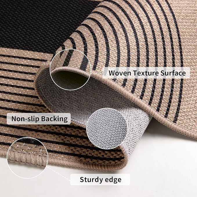 Tangsoo Easy Jute 5x7 Large Washable Area Rug for Dining Room Table,Brown Non-Slip Outdoor RugThin Mat,Modern Butterfly Indoor Carpet for Living Room Bedroom Patio Home Ofiice Decor