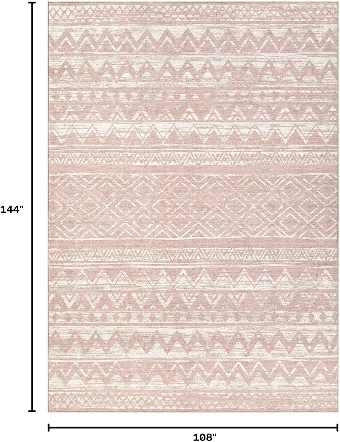 cotiled Boho 9x12 Area Rug for Living Room: Large Moroccan Washable Rug | Solve Modern Neutral Trendy Home Decor - Stain Resistan Carpet for Bedroom Farmhouse Dining Room Pink