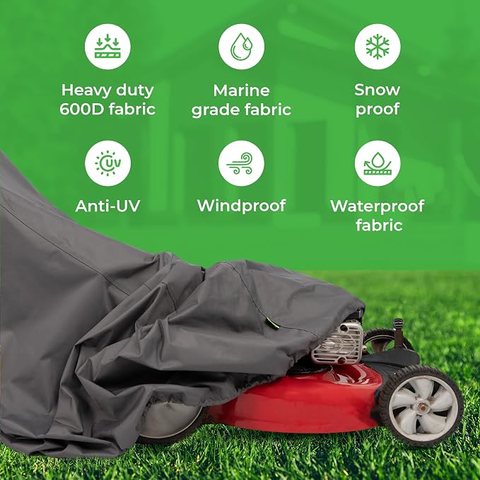 Lawn Mower Cover Waterproof Heavy Duty – Thick Marine 600D Fabric, Large UV Resistant Lawnmower Covers For Outdoor, Tear Resistant, Universal Fit for Push Gas & Electric Mowers