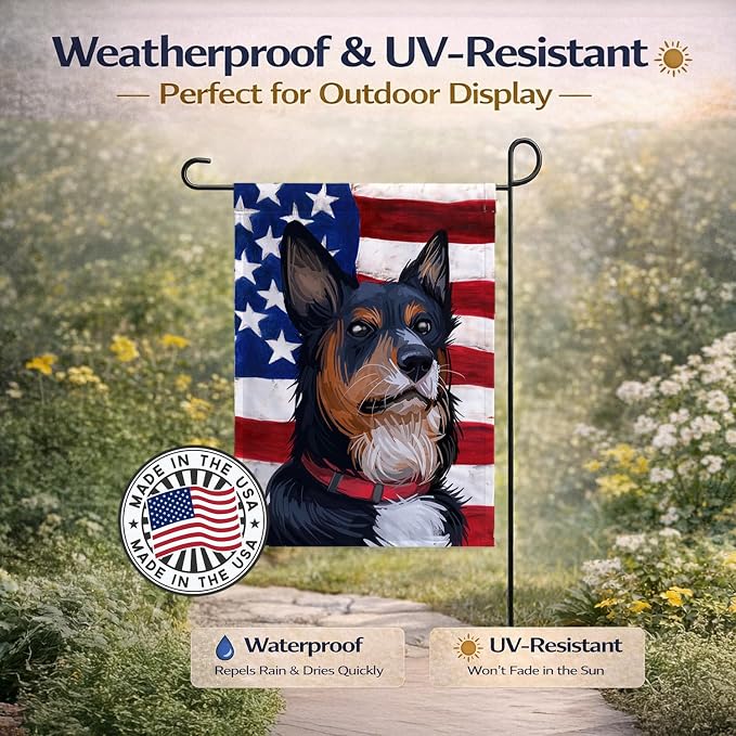 Caroline's Treasures CK6752GF Welsh Sheepdog American Flag Garden Flag Mailbox Flag Decorative Yard Flag Banner Outside Patio Artwork Yard Flower Beds, Garden Size, Multicolor