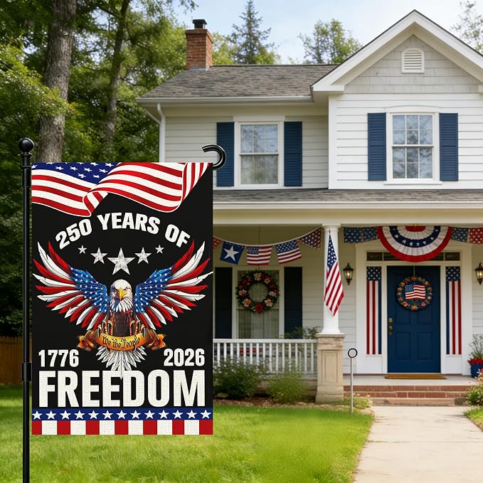 250 Anniversary Usa Garden Flags for Outside, 250 Anniversary USA Flag 1776-2026 Commemorative 4th of July Decorations Outdoor Yard Sign Banner Patriotic Decorations Double Sided Waterproof Flag with Eagle Design 250 Year American Flag 12x18 Inch