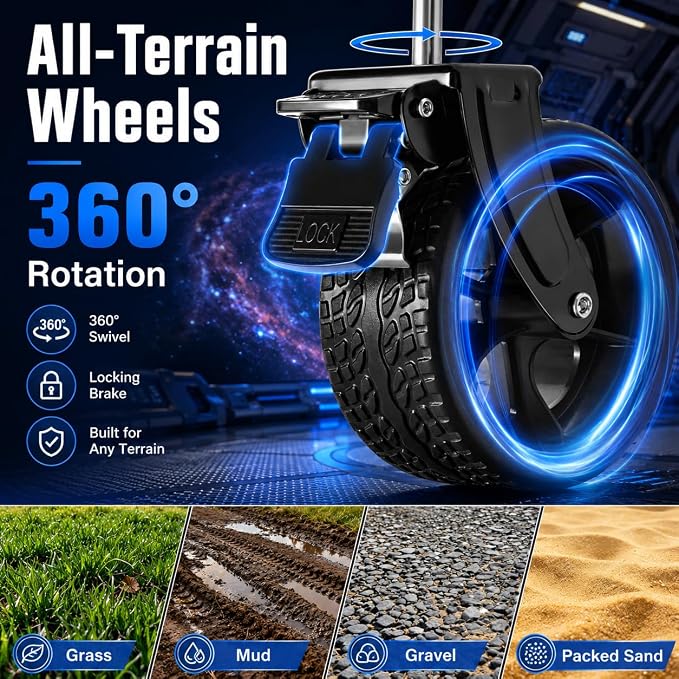 Wagons Carts Foldable, 500 lb 220L Collapsible Wagon with Brakes | Folding Wagon Cart with brakes, compact folding design and large storage for camping, groceries, sports and outdoor hauling