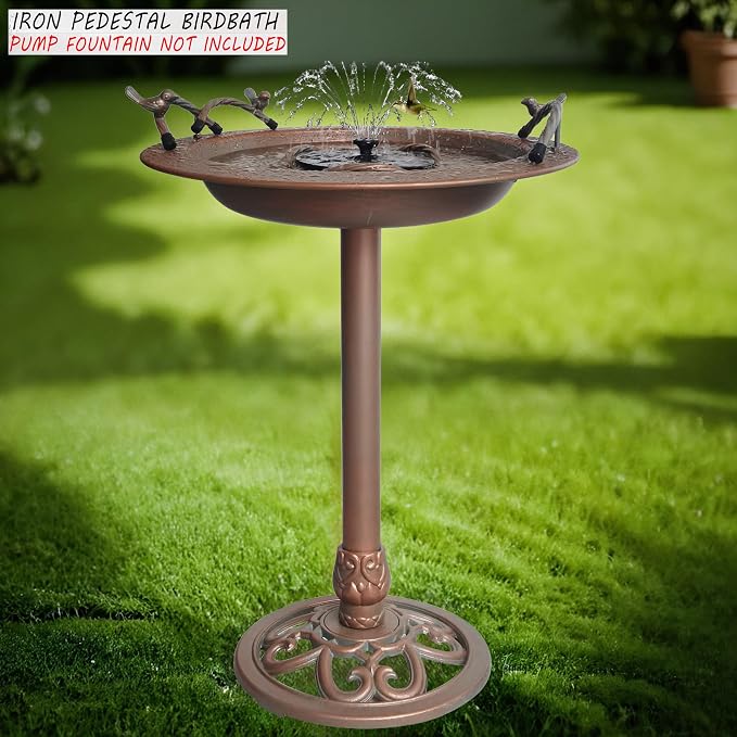 BSTGIFTS Metal Bird Bath - Iron Birdbath 28.5" H, Bird Bath for Water Fountain, Bird Feeder Bowl for Yard Patio Lawn Decor (Fountain Pump not Included)