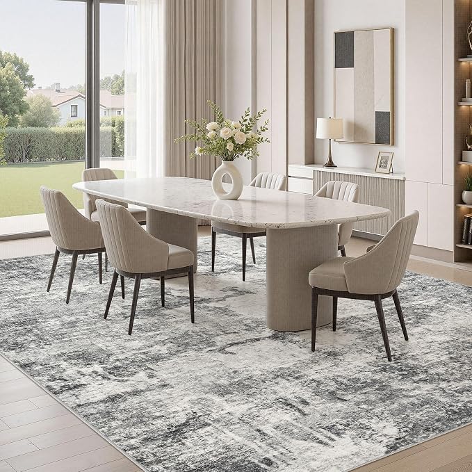 DMOYEST 10x12 Area Rug for Living Room Washable Abstract Indoor Carpet | Neutral Modern Low Pile Rugs Kid & Pet Friendly Large Soft Thin Carpet for Bedroom Dining Room - Grey