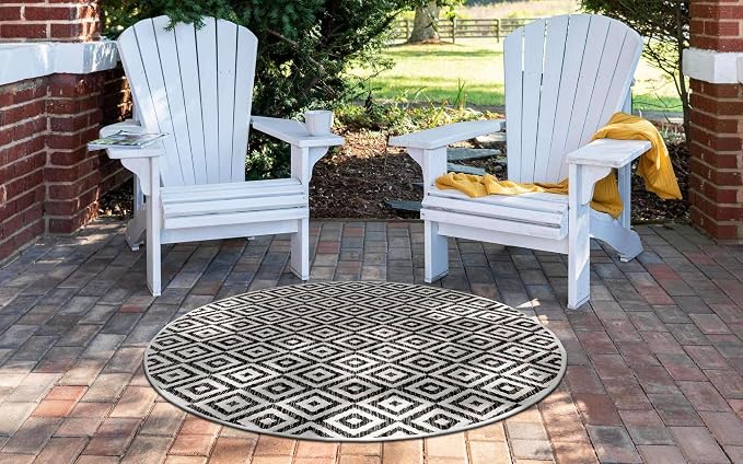Unique Loom Outdoor Collection Area Rug - Costa Rica (4' 1' Round, Charcoal Gray/ Ivory)