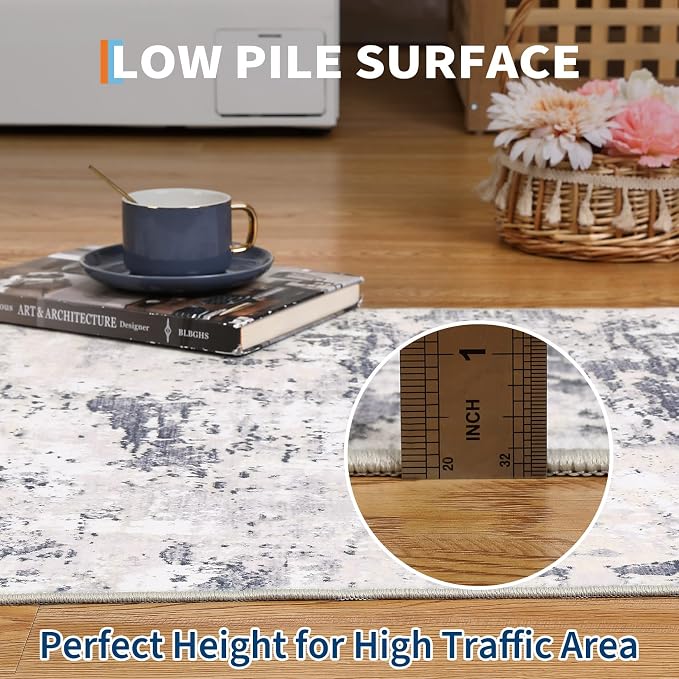 ROYHOME Modern Abstract 2x10 Runner Rug Washable Non Slip Stain Resistant Rug for Hallway Kitchen Bedroom Non Shedding Low Pile Indoor Floor Cover,Grey Taupe