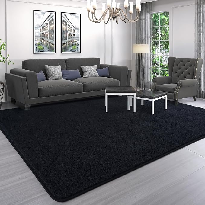 AROGAN 6x9 Area Rugs for Living Room Non Slip Dorm Bedroom Rug, Black | Modern Area Rugs with Soft Memory Foam, Minimalist Washable Indoor Floor Carpet for Dining Room Office Kids Playroom Decor
