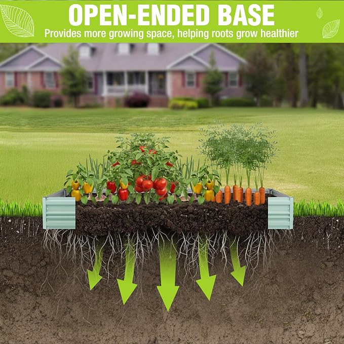WORKPRO 2PK 7.5x4x1ft Outdoor Galvanized Raised Garden Bed, Rust-Resistant Planter Raised Beds for Vegetable, Flowers, Herbs, Light Green