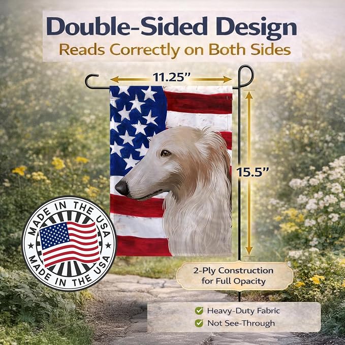 Caroline's Treasures CK6449GF Borzoi Dog American Flag Garden Flag Mailbox Flag Decorative Yard Flag Banner Outside Patio Artwork Yard Flower Beds, Garden Size, Multicolor
