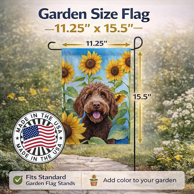 Caroline's Treasures DAC6112GF Labradoodle in Sunflowers Garden Flag Mailbox Flag Decorative Yard Flag Banner Outside Patio Artwork Yard Flower Beds, Garden Size, Multicolor