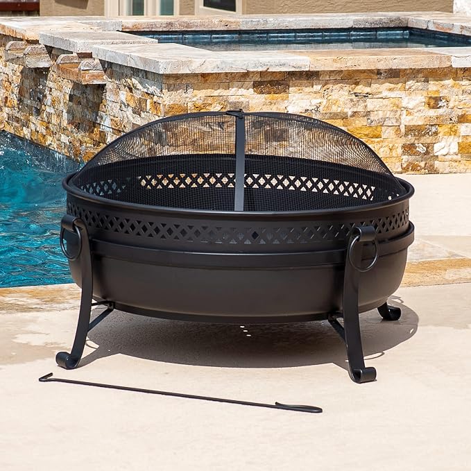 SUNCREAT Outdoor Patio Fire Pit with Mesh Spark Screen, 40" Portable Fire Pit for Camping, Outside, Black