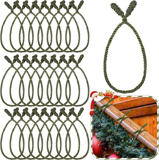 Zhengmy 24 Pcs 30 Inch Christmas Garland Ties Decorative Twist Ties for Banister Reusable Flexible Twist for Stairway Christmas Garland Hanger Xmas Railing Decor Holiday Craft Wrapping(Olive Green)