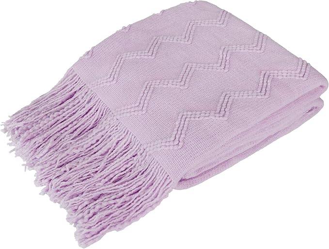 PAVILIA Lavender Purple Knit Throw Blanket for Couch Bed, Soft Knitted Farmhouse Sofa Throw for Living Room, Lightweight Decorative Summer Throw Blanket for Chair, Outdoor Textured Boho Blanket, 50x60