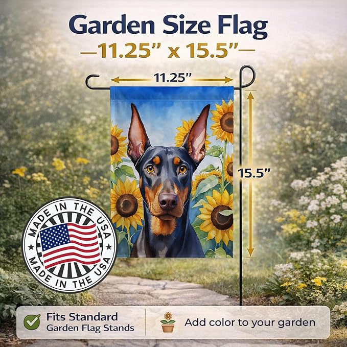 Caroline's Treasures DAC6068GF Doberman Pinscher in Sunflowers Garden Flag Mailbox Flag Decorative Yard Flag Banner Outside Patio Artwork Yard Flower Beds, Garden Size, Multicolor