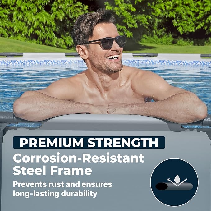 Bestway Steel Pro MAX 18' x 48" Above Ground Swimming Pool Set with Pump | Durable Round Metal Frame Outdoor Backyard Pool, Puncture-Resistant Liner - Ladder and Cover Included, Gray