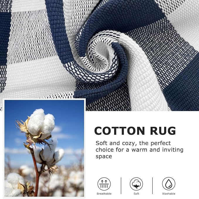 IOHOUZE Buffalo Plaid Checkered Rug 3x5 Ft Front Door Mats, Washable Area Rugs for Front Porch Decor, Spring Summer Welcome Mats Outdoor, Navy White Rug for Farmhouse/Entryway/Home Entrance