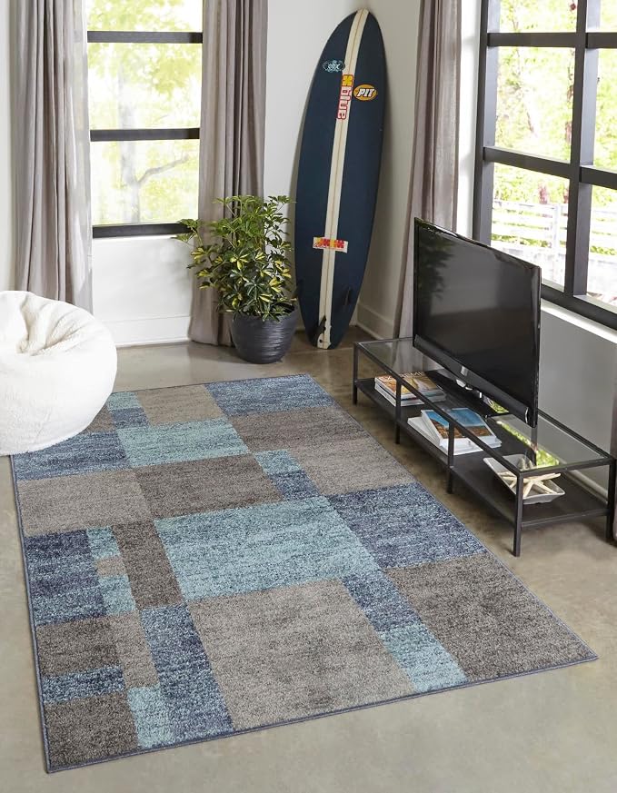 Unique Loom Autumn Collection Area Rug - Providence (2' x 3' 1" Rectangle, Blue Gray/ Light Brown)