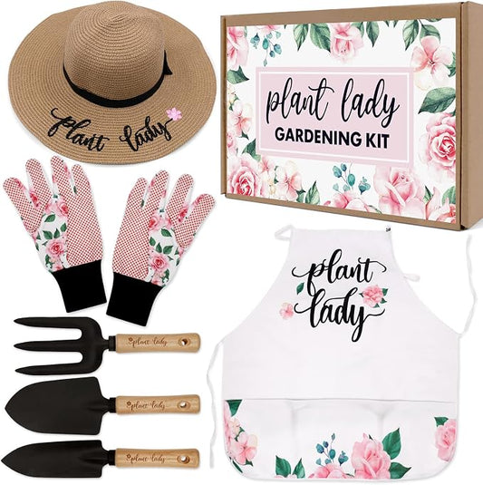 Percozzi Plant Lady Gardening Tool Gifts for Mom Gardening Tools Kit Planting Tools Straw Hat Floral Apron Glove for Her Mother Spring Grandmother Plant Lover Gift Horticulture Starter
