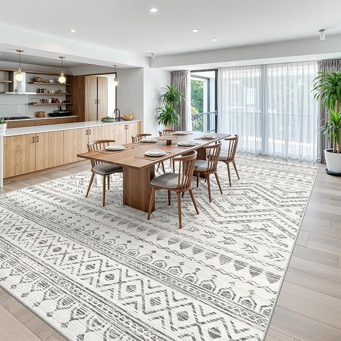 Miukiki 10x14 Area Rugs for Living Room Non Slip Washable Rug Grey | Soft Low Pile Indoor Extra Large Floor Carpet Stain Resistant Machine Washable Rug for Bedroom Dining Room 10'x14'