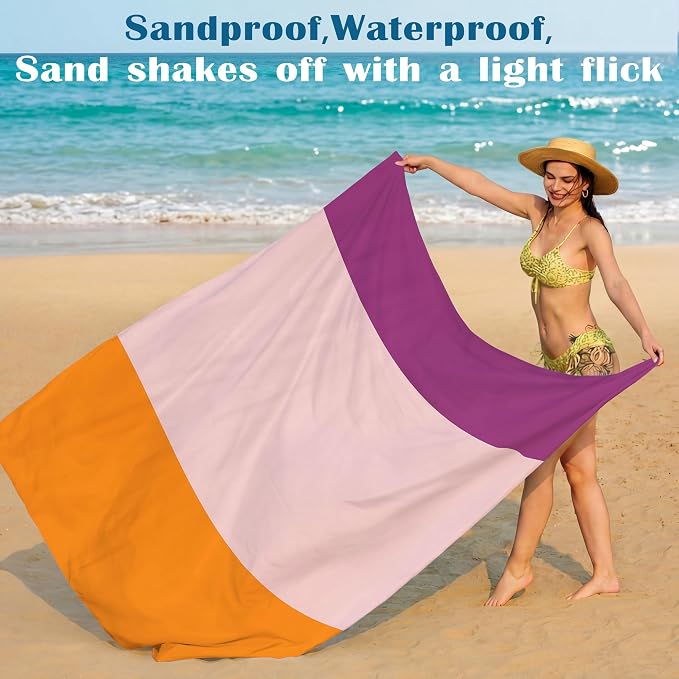 Famstar Beach Blanket Oversized Extra Large 78"X81"/10'X9',Waterproof Sandproof Beach Blanket 2-8 Adults Lightweight Durable for Travel Camping Hiking Picnic