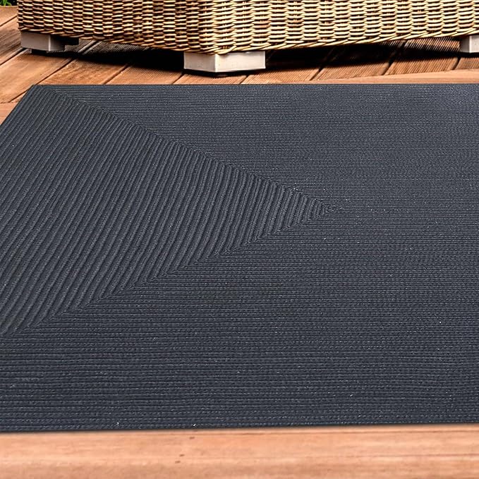 Superior Indoor/ Outdoor Large Area Rug, Reversible Braided Home Floor Decor for Living Room, Kitchen, Entryway, Patio, Front Porch, Deck, Modern, Boho, Farmhouse Style, 3' x 5', Black