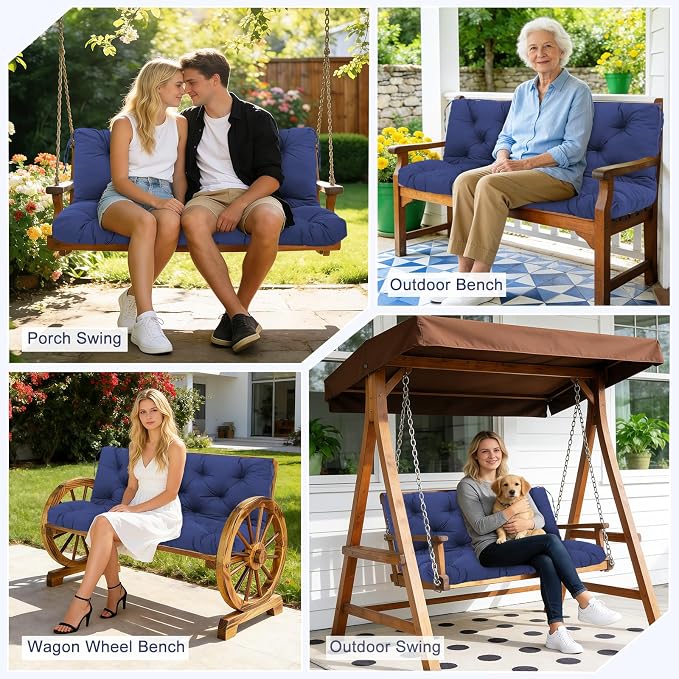 Porch Swing Cushions 2 Seater Replacement Thicken 5" Waterproof Swing Cushions for Outdoor Furniture Bench Patio Swing Cushion with Backrest & Ties(Navy Blue 48x40x5inch)