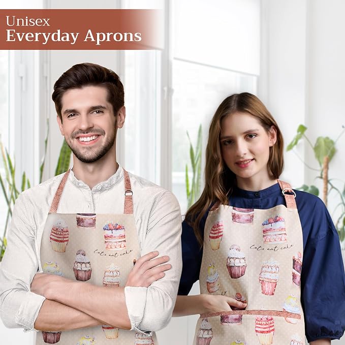 Maison d' Hermine Aprons for women with Pocket 100% Cotton (27.50"x31.50") | Adjustable Neck Strap & long ties Apron Men Chef Wedding Cooking Gardening Server Maid