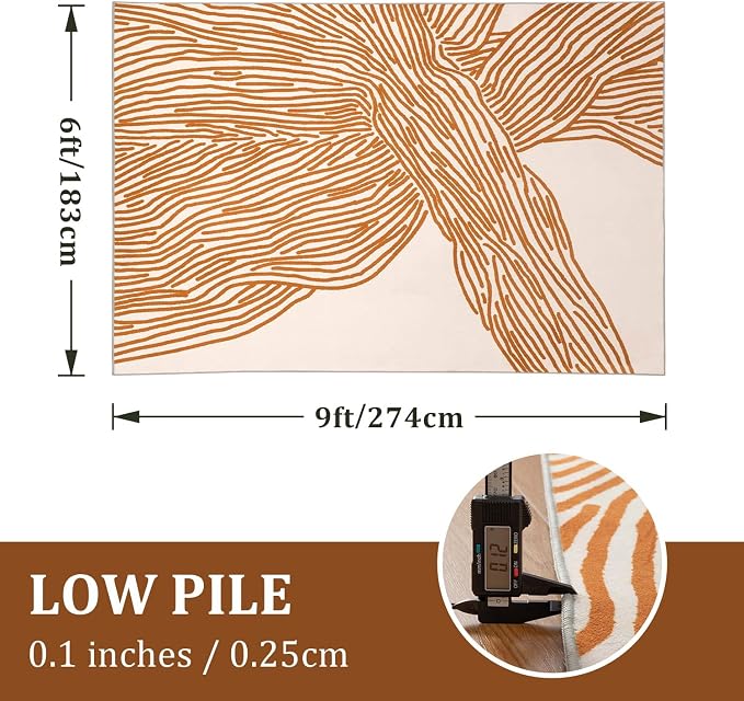 Orange Rug for Living Room, 6×9 Modern Abstract Area Rug, Geometric Contemporary Wave Striped Rugs for Playroom Nursery, Washable Nonslip Large Rug for Bedroom Dining Room